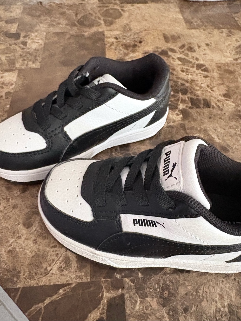 Puma Kids Black & White Low-Top Sneakers with Logo
